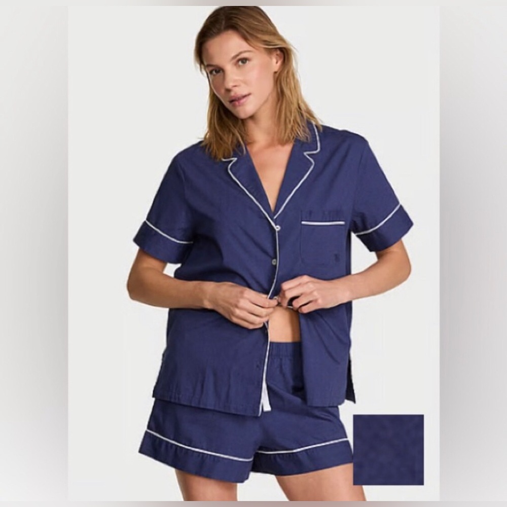 NWT Victoria’s Secret Heritage Cotton Short Pajama Set Ink Blue Size Small